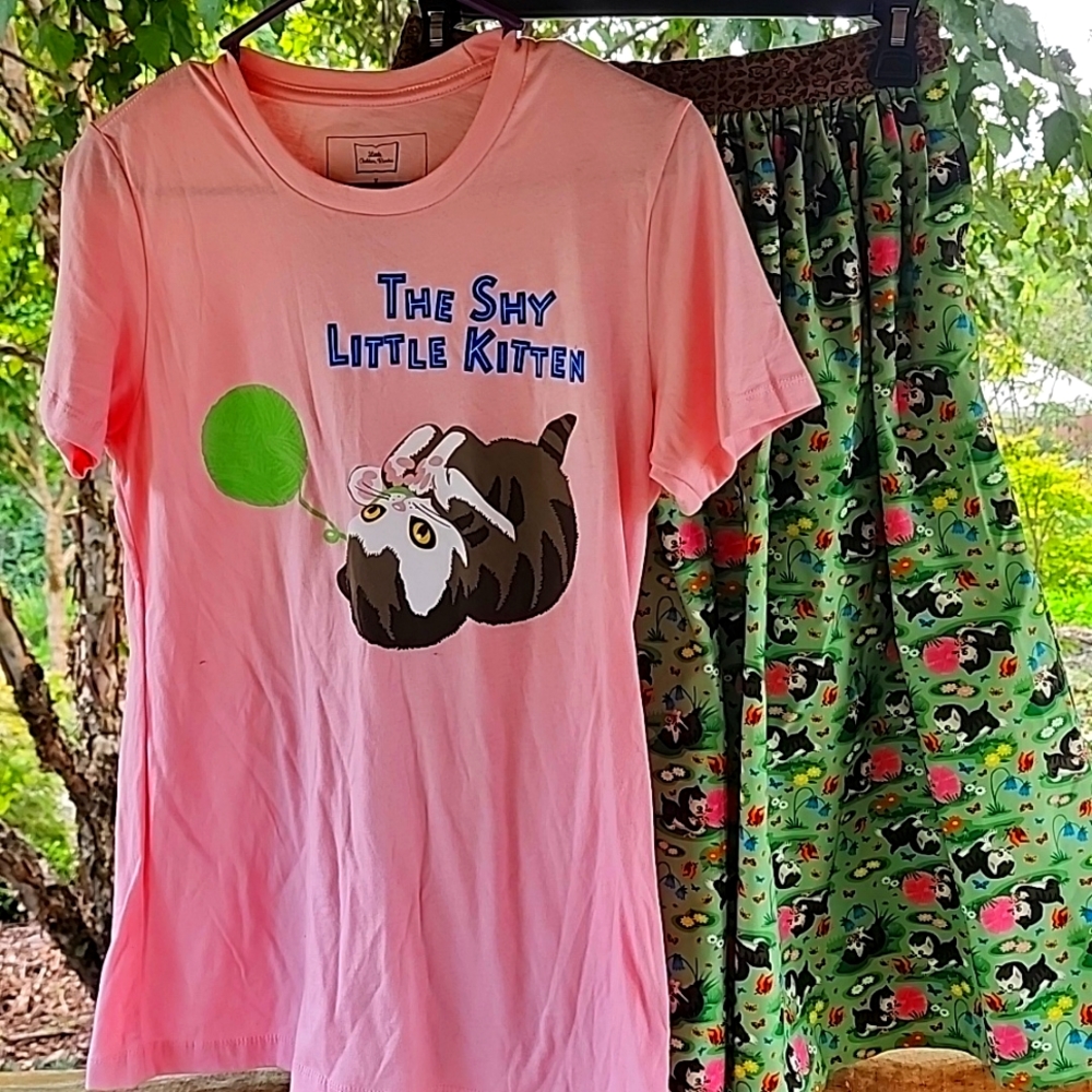 Skirt and shirt set pin up style little golden books shy little kitty NWT